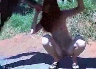 Outdoors bestiality banging with a pony