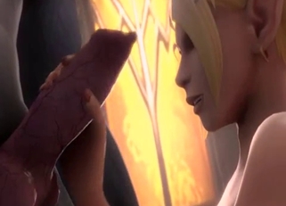 Elf-ish blonde blowing a horse